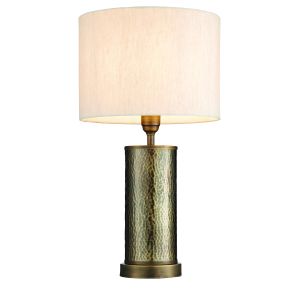 Indara 1 Light E14 Hammered Aged Bronze Table Lamp With Inline Switch C/W Natural Linen Fabric Shades