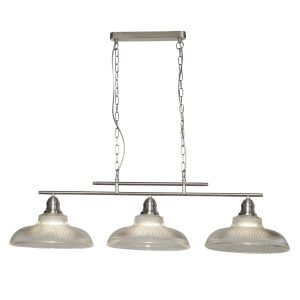 Bistro III - 3 Light Ceiling Bar, Satin Silver, Pilotphane Glass