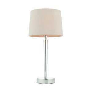 Syon 1 Light E14 Bright Nickel Table Lamp With Toggle Switch C/W Mink Fabric Shade