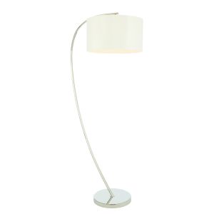 Josephine 1 Light E27 Polished Bright Nickel Floor Lamp With Inline Foot Switch C/W Vintage White Silk Shade
