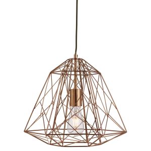 Geometric Cage 1 Light Frame Pendant, Shiny Copper