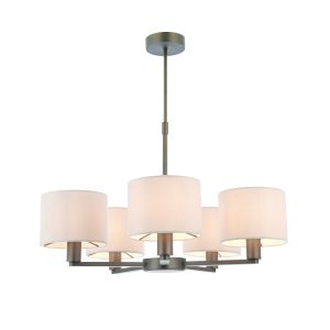 Daley 5 Light E14 Dark Antique Bronze Adjustable Ceiling Pendant C/W Marble Faux Silk Shades