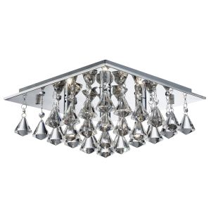 Hanna - 4 Light Square Flush Ceiling, Chrome, Clear Crystal Pyramid Drops