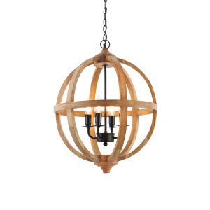Toba 4 Light E14 natural Mango Wood Hoops Adjustable Globe Shape Pendant