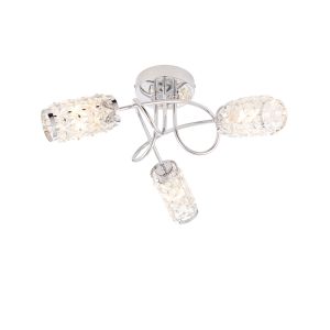 Colby 3 Light G9 Polished Chrome IP44 Semi Flush Bathroom Ceiling Light With Clear Glass Faceted Crystals