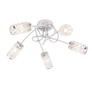 Colby 5 Light G9 Polished Chrome IP44 Semi Flush Bathroom Ceiling Light With Clear Glass Faceted Crystals