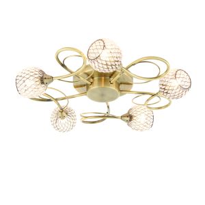 Aherne 5 Light G9 Antique Brass Semi Flush Fitting With Clear Facetted Glass Beased Shades