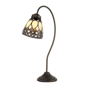 Brooklyn 1 Light E14  Dark Bronze Swan Neck Table Lamp With Inline Switch C/W Bevelled & Textured Ccrain Tiffany Shade