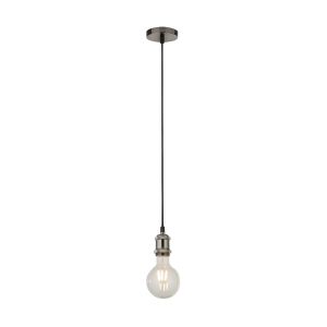 Satin Silver 1 Light Suspension Pendant With 1.5m Black Textile Cable