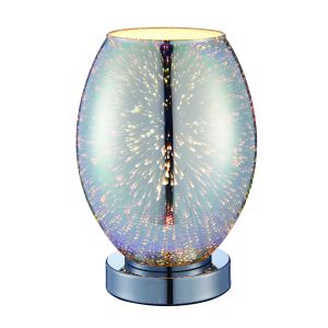 Stellar 1 Light E27 Polished Chrome Table Lamp With Touch On/Off Switch C/W Holographic Style Glass Shade