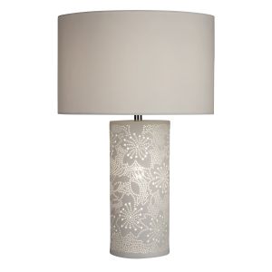 Flower Patterned White Ceramic Dual Light Table Lamp