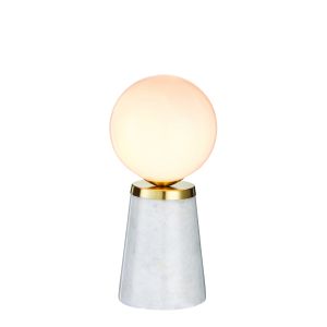 Otto 1 Light G9 Gloss Marble Based Switched Table Lamp With Brushed Brass Metalwork With Gloss Opal Glass Shade
