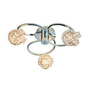 Talia 3 Light G9 Polished Chrome Semi Flush Fitting With Clusters Of  Inter-Linked Clear Glass Crystals