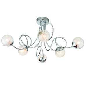 Auria 6 Light G9 Polished Chrome Semi Flush Ceiling Light With Loop Arms C/W Clear Glass & Chrome Wire