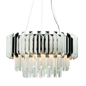 Valetta 6 Light E14 Polished Nickel Adjustable Pendant With Hight Quality K5 Prism Shaped Crystals