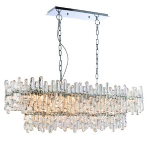 Maya 12 Light E14 Chrome Plated Adjustable Linear Pendant With Glass Decorations Evoking Melting Ice Crystals