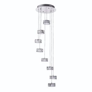 Prisma 8 Light 8x4.12 Integrated LED 4000K, 2673lm Polished Chrome Pendant With Faceted Clear Glass Crystals