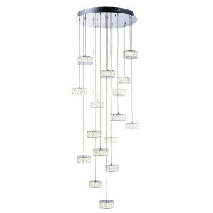 Prisma 16 Light 16x4.12 Integrated LED 4000K, 5346lm Polished Chrome Pendant With Faceted Clear Glass Crystals