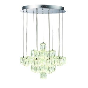Prisma 30 Light 81W 6480lm LED Integrated Polished Chrome Adjustable Pendant Ceiling Fitting With Striking High Quality K9 Faceted Crystals