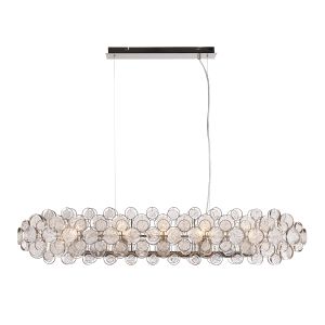 Marella 8 Light E14 Bright Nickel  Adjustable Linear Pendant Filled With Ornate Hand Made Clear Glass Medallions