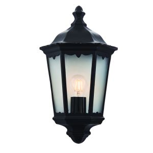 Burfold 1 Light E27 Matt Black Die Cast IP44 Outdoor Coach Lantern Light With Clear Glass Panels