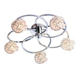 Talisbon 5 Light G9 Polished Chrome Semi Flush Fitting With Clusters Of  Inter-Linked Clear Glass Crystals