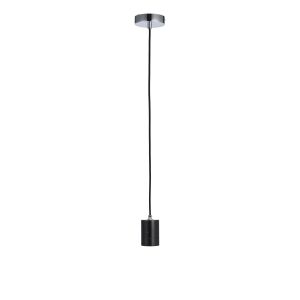 Otto 1 Light E27 Black Polished Marble Adjustable Pendant With Black Fabric Cable
