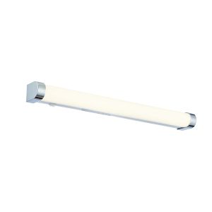 Moda 1 Light 15W Integrated LED 6500K, 1350lm Polished Chrome IP44 Wall Light With White Ribbed Shade & Rocker Switch