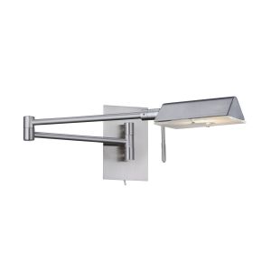 Wall Bracket 1 Light, Adjustable Swing Arm, Satin Silver & Frosted/Clear Glass Lens