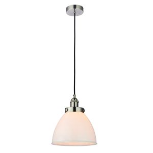 Rowan 1 Light E27 Satin Nickel Adjustable Ceiling Pendant C/W Opal Glass Shade