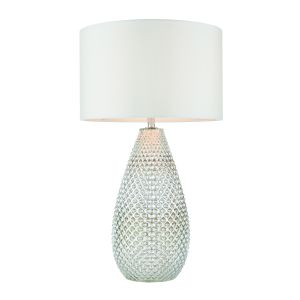 Livia 1 Light E27 Polished Chrome 'Mercury' Glass Base Table Lamp C/W Vintage White Faux Silk Shade