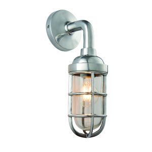 Elcot 1 Light E27 Polished Aluminium Cast Industrial Wall Light With Clear Glass Shade