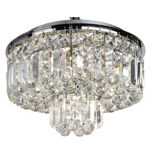 Hayley - 5 Light Flush Ceiling, Chrome With Clear Crystal Coffins Trim & Ball Drops