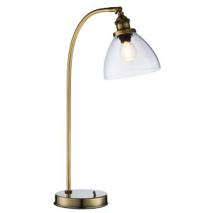 Hansen 1 Light E27 Antique Brass Adjustable Table Lamp With Toggle Switch C/W Clear Glass Shade