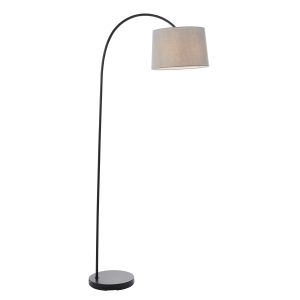 Carlson 1 Light E27 Matt Black Finish Floor Stand Lamp With A Light Grey Cotton Mix Shade