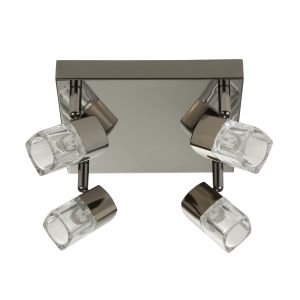 LED Blocs - 4 Light Spotlight Square, Black Chrome, Clear Glass (Ice Cube)