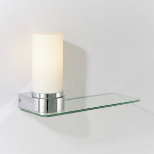 Tal 1 Light E14 Chrome Plated Finish IP44 Table Lamp With Integral Glass Shelf With White Glass Shade