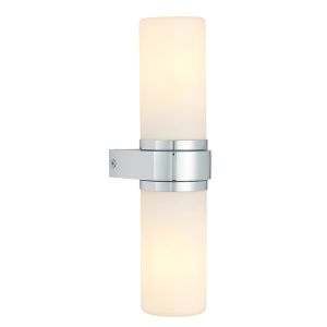 Tal 2 Light E14 Chrome Plated Finish IP44 Up/Down Wall Light With White Glass Shade