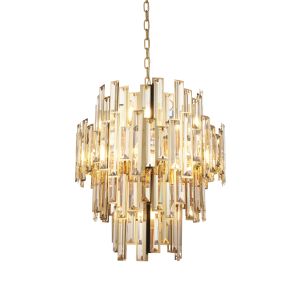 Hulton 12 Light E14 Gold Plated Effect Chandelier Pendant With Champagne Tinted Crystals