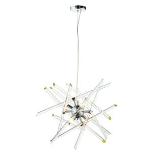Atomic 6 Light G9 Chome Adjustable Ceiling Pendant With Solid Clear Glass Tubes
