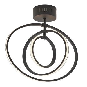 Avali Matt Black Semi-Flush Ceiling Light, 3 Ring, 21W LED 1950lm