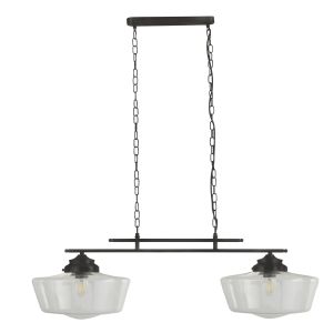 School House Black 2 Light Pendant With Glear Glass