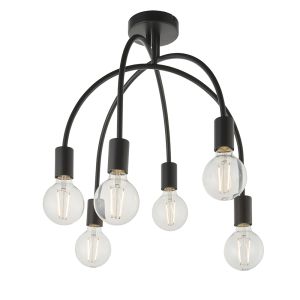 Studio 6 Light E27 Matt Black Painted Semi-Flush Down Ceiling Light