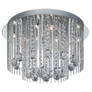 Beatrix - 8 Light Ceiling Flush, Chrome With Twist Tubes And Clear Crystal Ball Drops