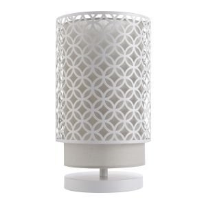 Gilli 1 Light E27 Chalk White Finish 2-Tier table Lamp With Pale Grey Cotton Fabric Shade