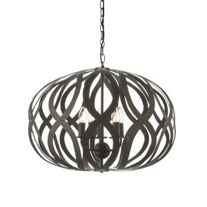 Sirolo 5 Light E14 Black With Antique Brushed Bronze Effect Adjustable Pendant