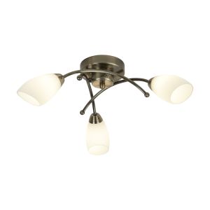 Opera 3 Light Antique Brass Flush With Opal Glass