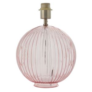 Jemma 1 Light E27 Dusky Pink Ribbed Glass With Satin Nickel Table Lamp (Base Only)