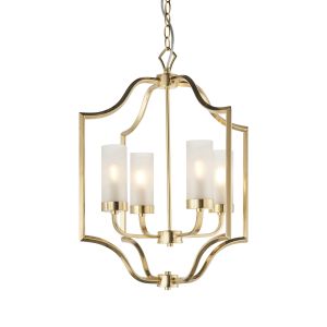 Edrea 4 Light E14 Satin Brass With Frosted Glass Shades Adjustable Pendant