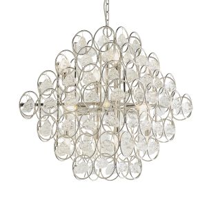 Pronto 14 Light E14 Polished Nickel Adjustable Pendant With Ornate Hand-Made Crystal Medallions